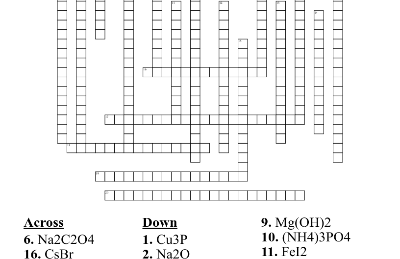 Chemical Names And Formulas Crossword Worksheet Answer Key