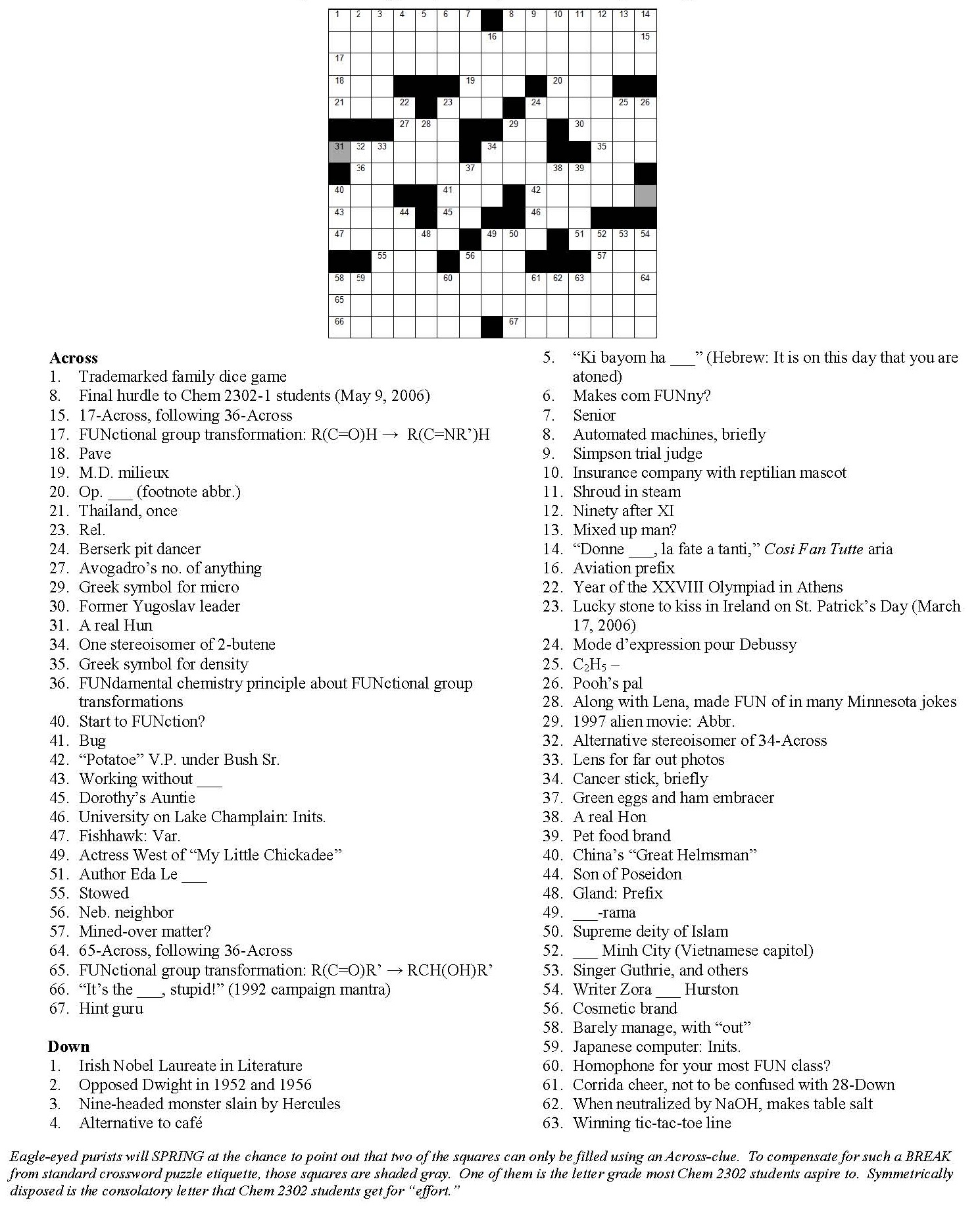 Chemistry Crossword Puzzle Chemistry Crossword Puzzle