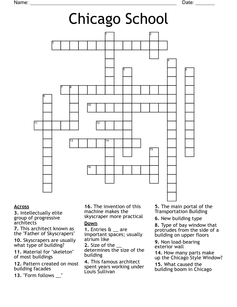 Chicago School Crossword WordMint Chicago School Crossword WordMint