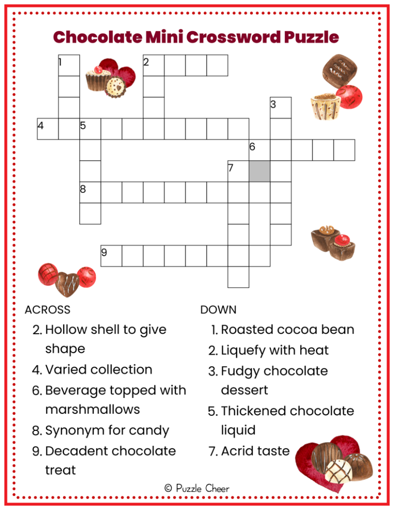 Chocolate Mini Crossword Puzzle Puzzle Cheer Chocolate Mini Crossword Puzzle Puzzle Cheer