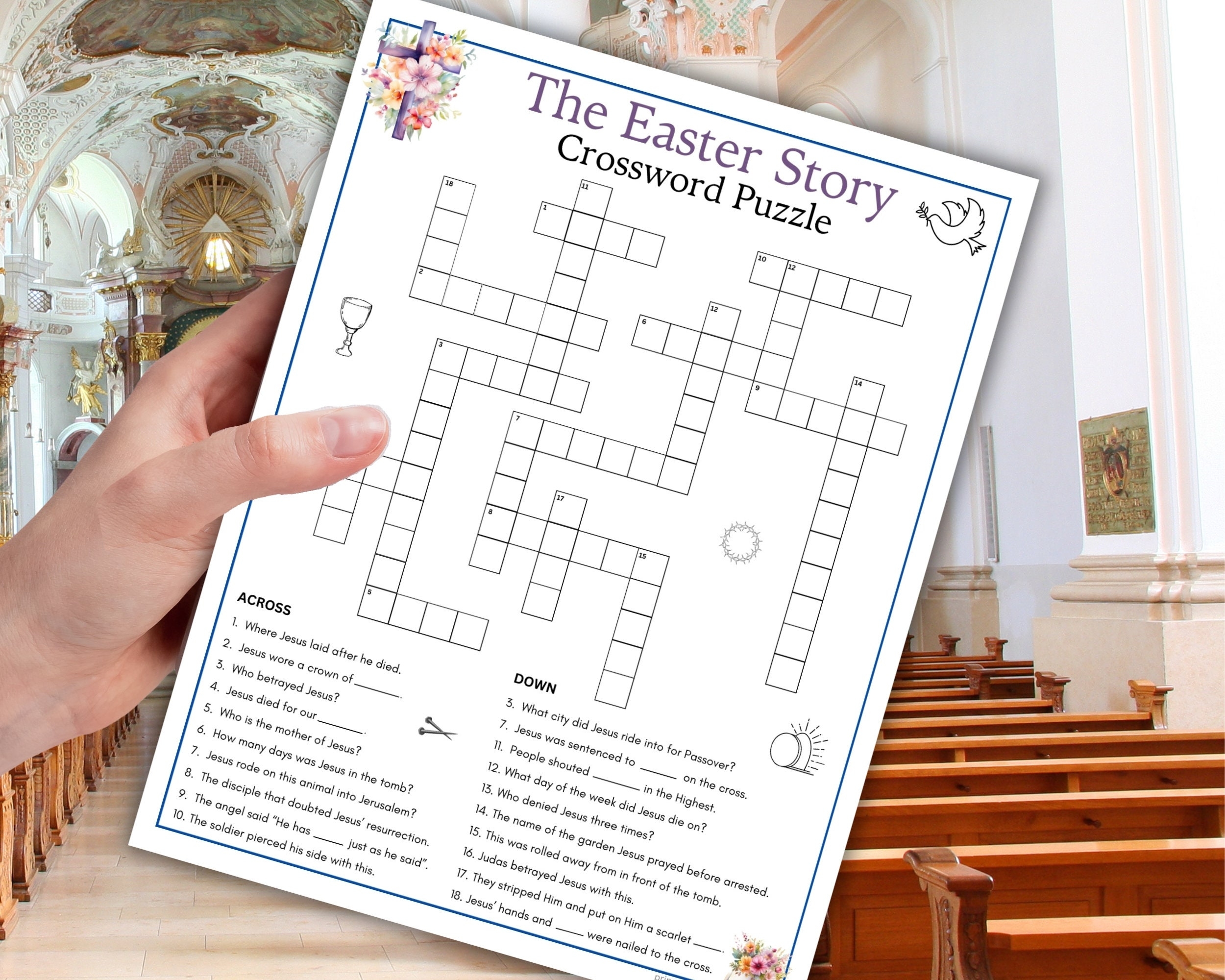 Christian Easter Crossword Puzzle Easter Games Printable Holy Week Bible Activity Word Game Easter Story Trivia Religious Quiz Kids Adults Etsy