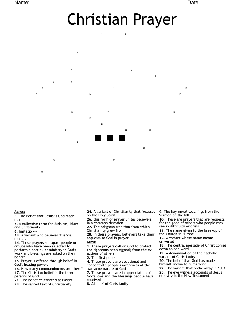 Christian Prayer Crossword WordMint Christian Prayer Crossword WordMint
