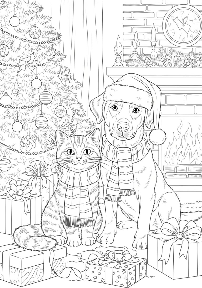 Christmas Cats And Dogs Coloring Page Printable Christmas Cats And Dogs Coloring Page Printable