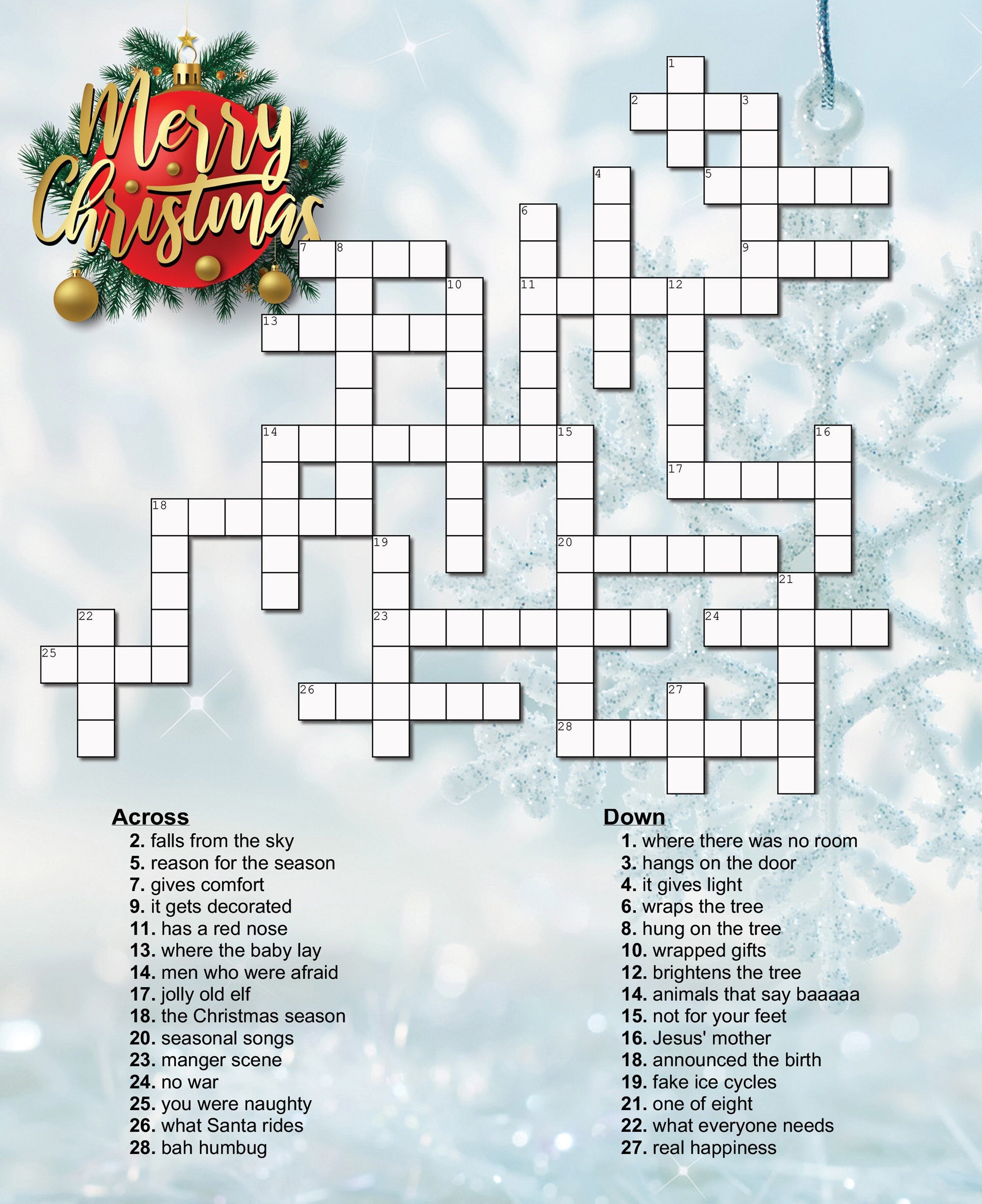 Christmas Crossword Puzzle Etsy Christmas Crossword Puzzle Etsy