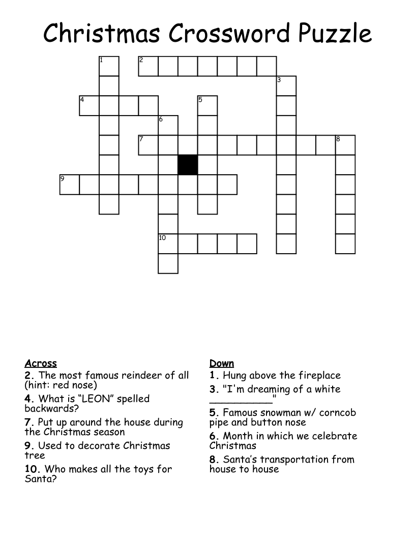 Christmas Crossword Puzzle WordMint Christmas Crossword Puzzle WordMint