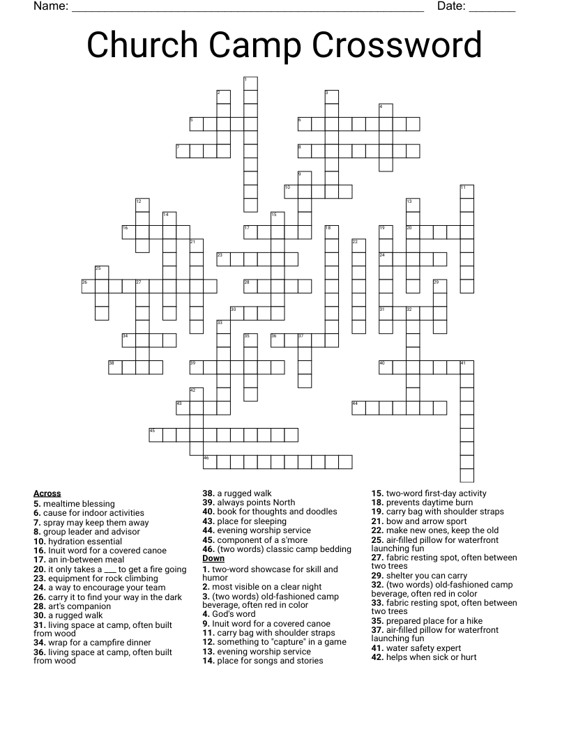 Church Camp Crossword WordMint Church Camp Crossword WordMint