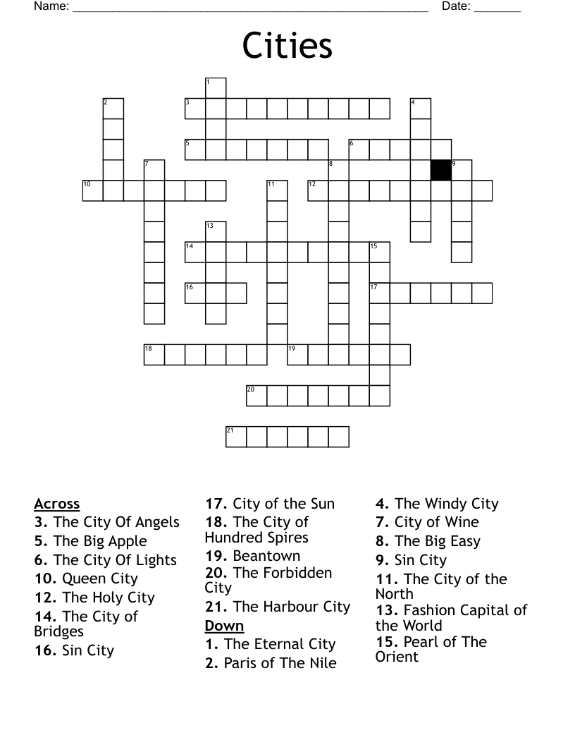 Cities Crossword WordMint Cities Crossword WordMint