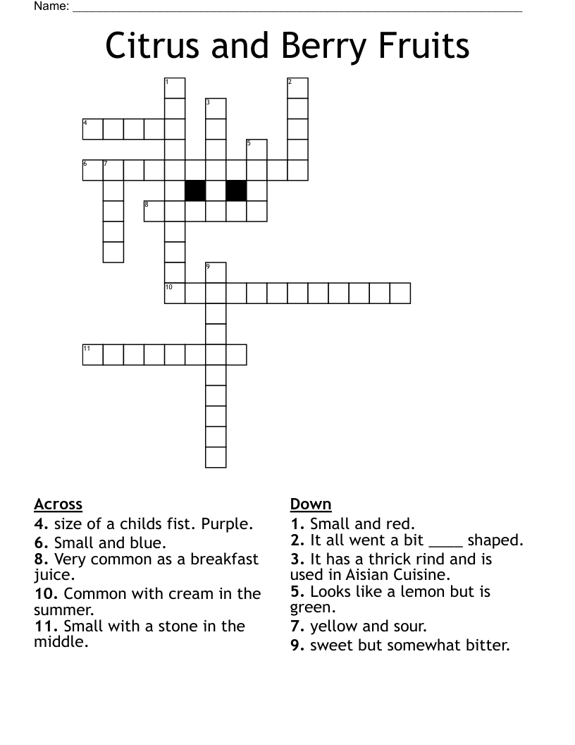 Citrus And Berry Fruits Crossword WordMint