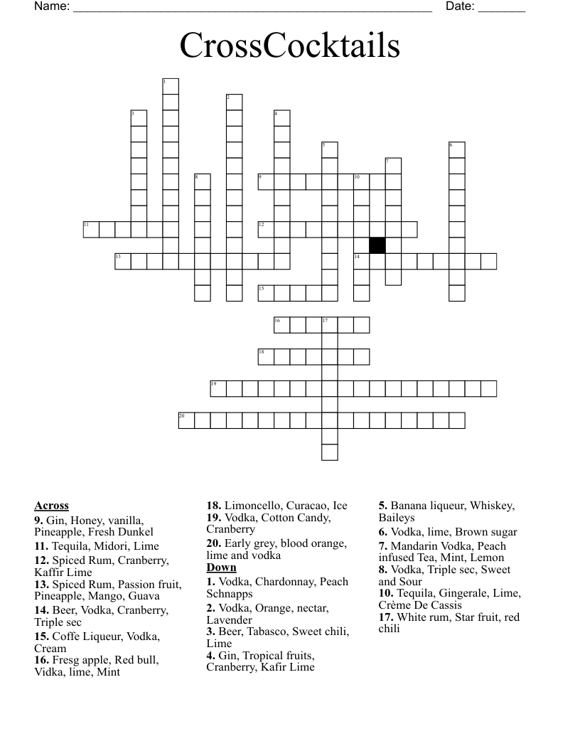 Classic Cocktails Crossword WordMint Classic Cocktails Crossword WordMint