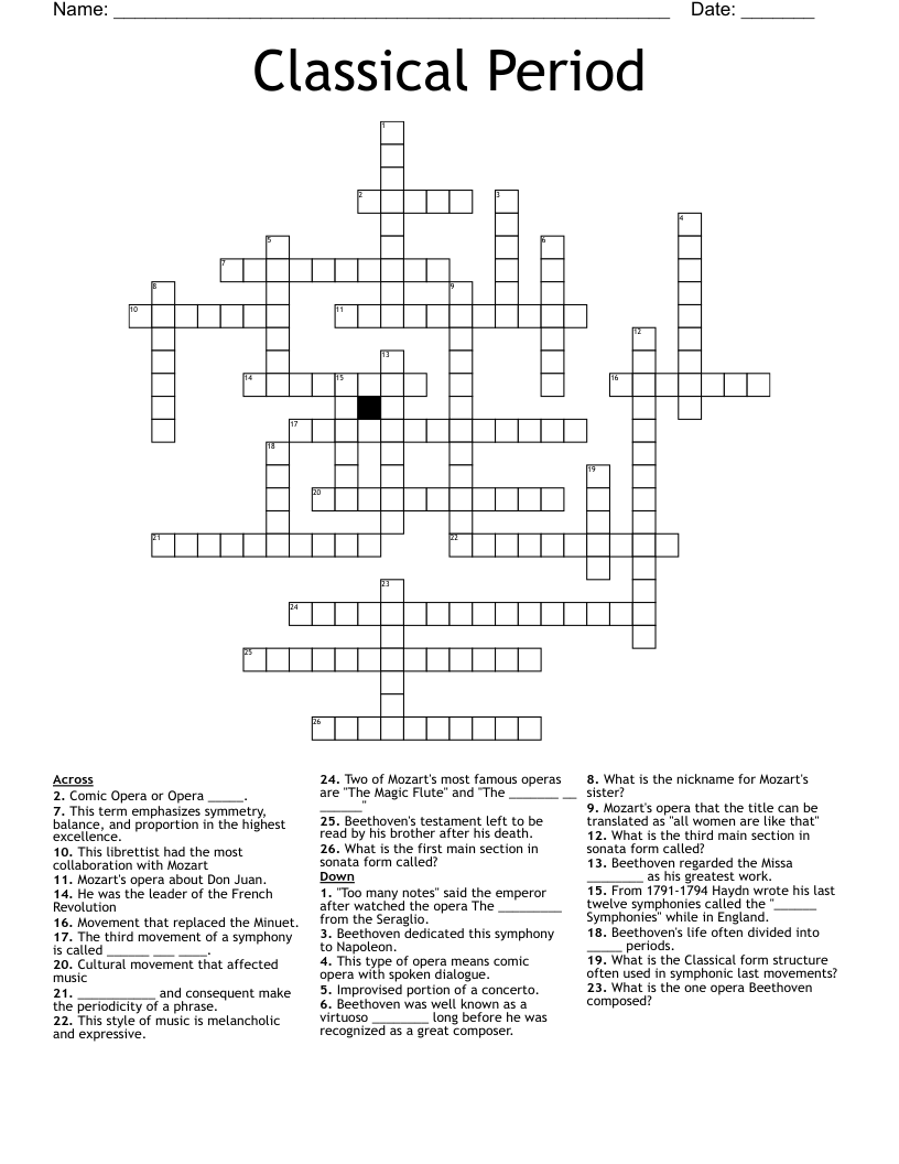 Classical Period Crossword WordMint Classical Period Crossword WordMint