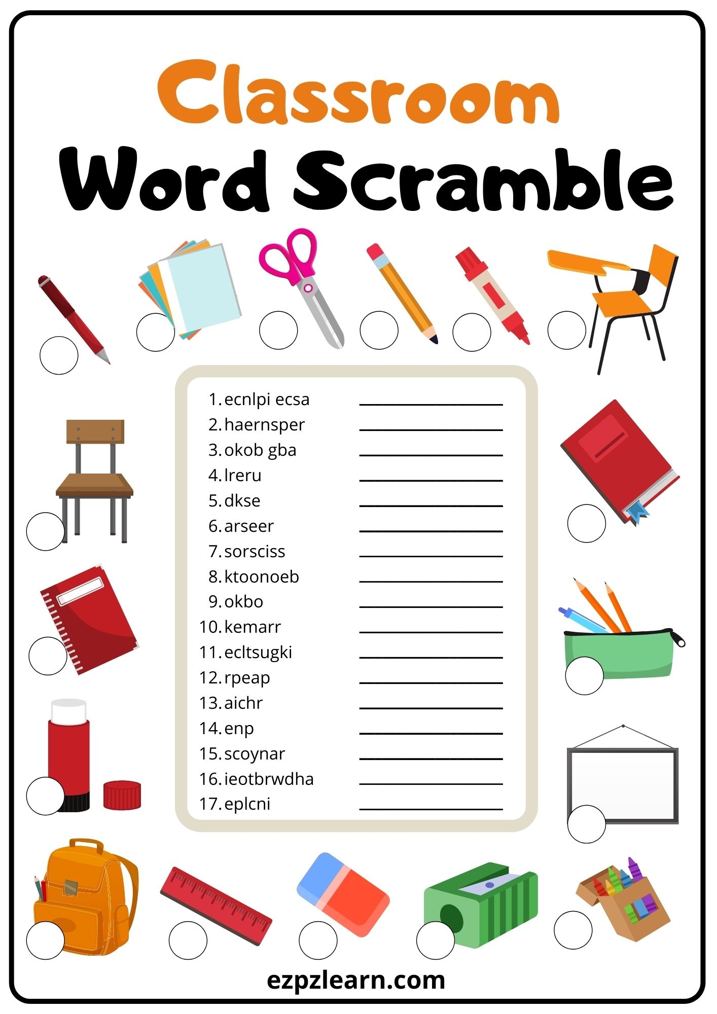 Classroom Word Scramble 2 Ezpzlearn