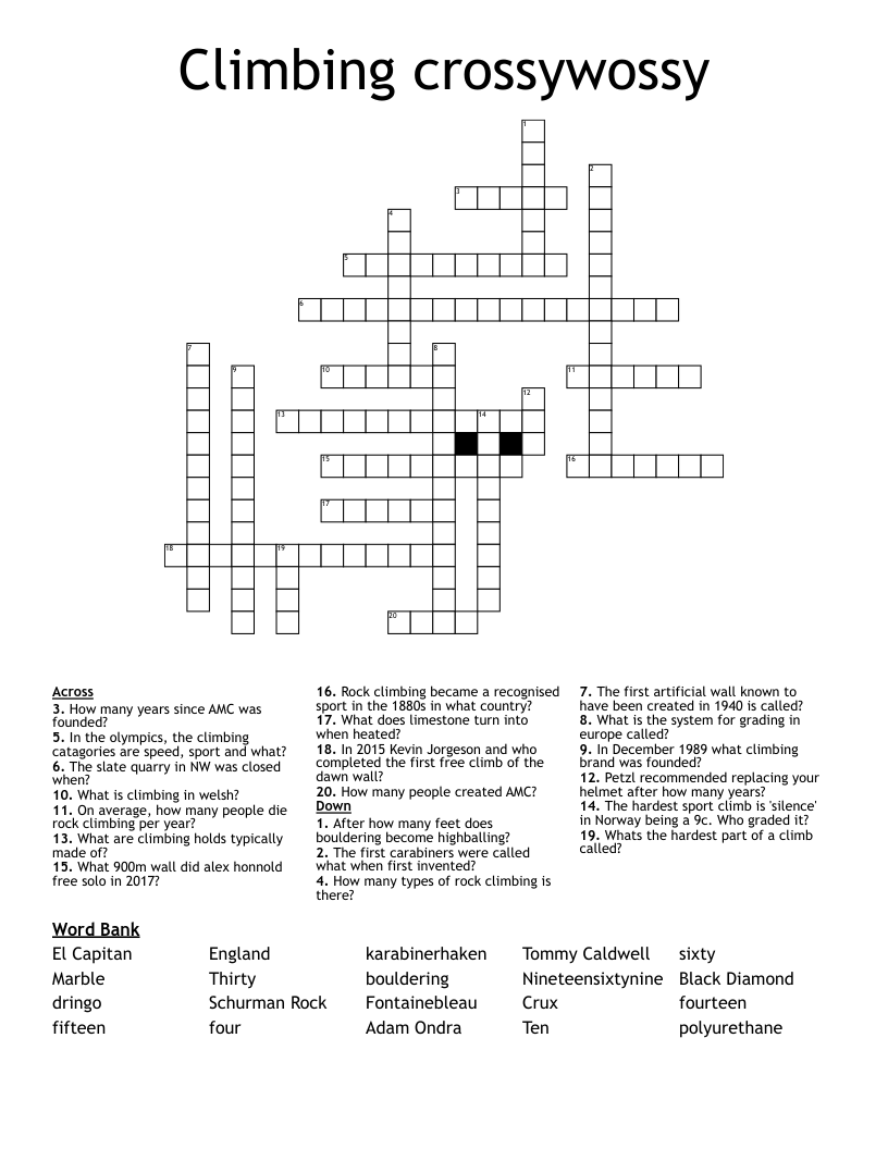 Climbing Crossywossy Crossword WordMint Climbing Crossywossy Crossword WordMint