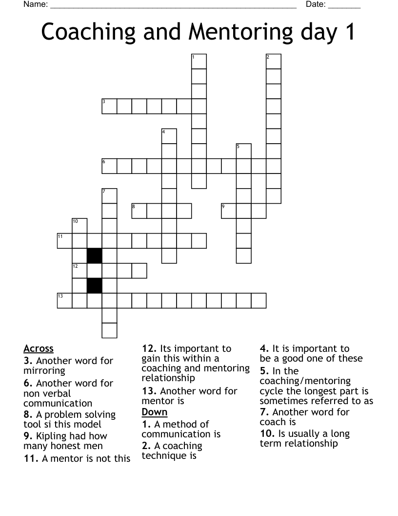 Coaching And Mentoring Day 1 Crossword WordMint