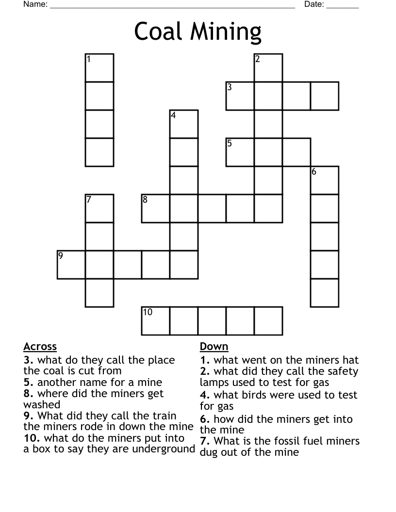 Coal Mining Crossword WordMint Coal Mining Crossword WordMint