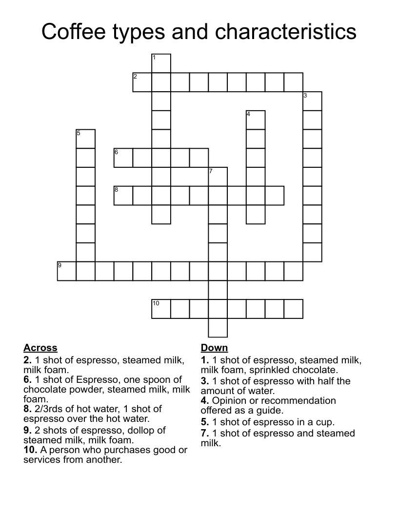 Coffee Types And Characteristics Crossword WordMint Coffee Types And Characteristics Crossword WordMint