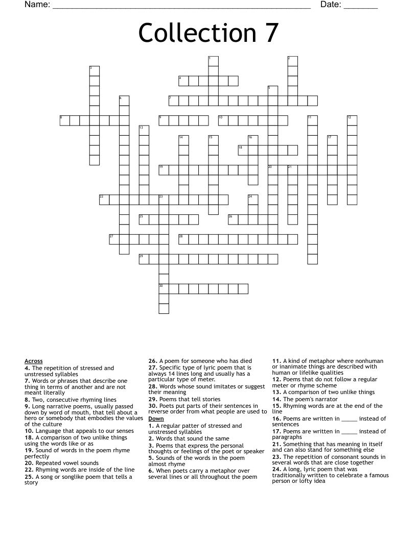 Collection 7 Crossword WordMint Collection 7 Crossword WordMint