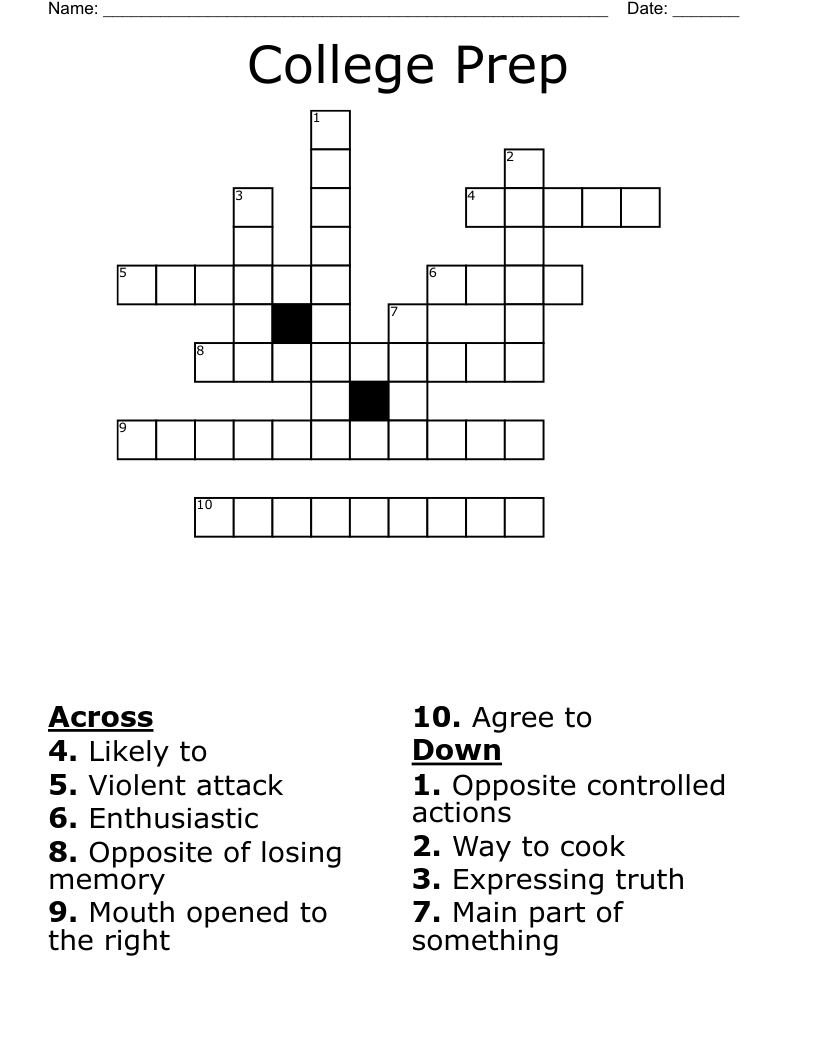 College Prep Crossword WordMint College Prep Crossword WordMint