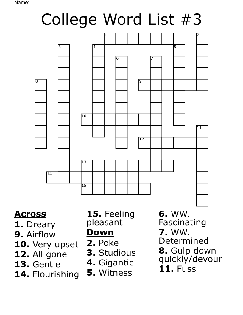 College Word List 3 Crossword WordMint