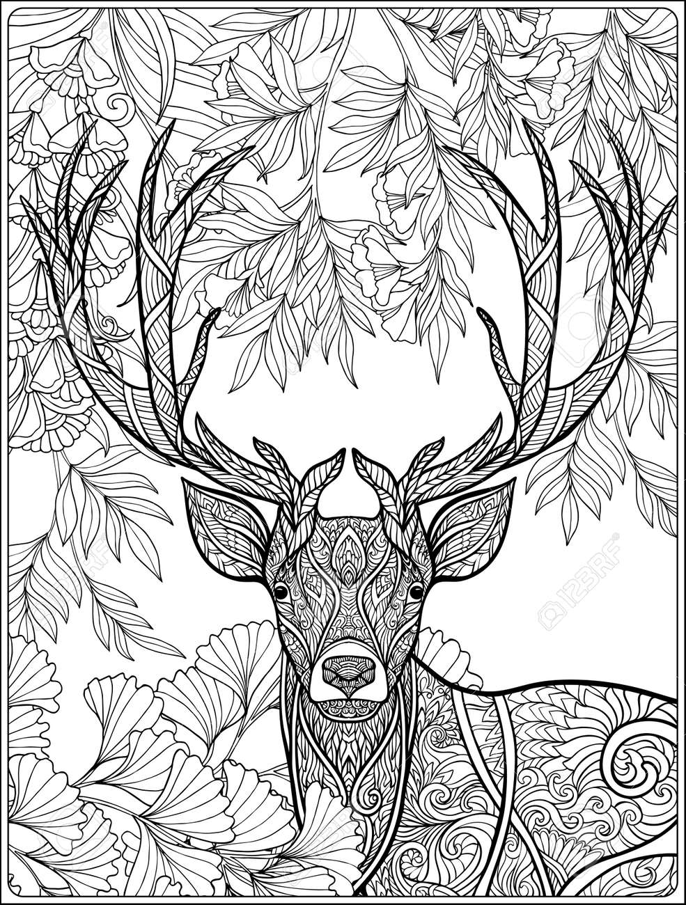 Coloring Page With Deer In Forest Coloring Book For Adult And Older Children Royalty Free SVG Cliparts Vectors And Stock Illustration Image 63602753 Coloring Page With Deer In Forest Coloring Book For Adult And Older Children Royalty Free SVG Cliparts Vectors And Stock Illustration Image 63602753