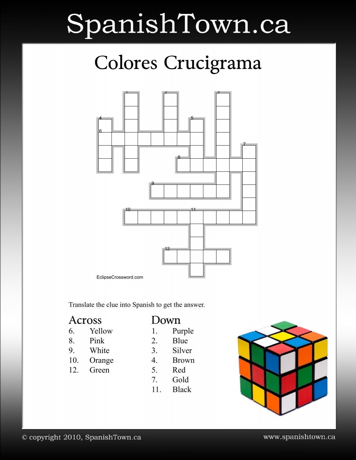 Colors In Spanish Crossword Puzzle SpanishTown Colors In Spanish Crossword Puzzle SpanishTown