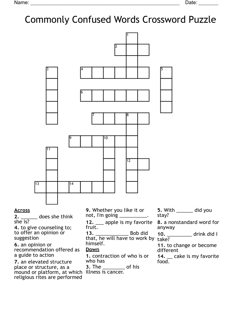 Commonly Confused Words Crossword Puzzle WordMint Commonly Confused Words Crossword Puzzle WordMint