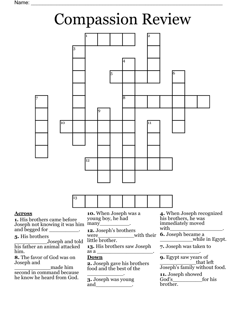 Compassion Review Crossword WordMint