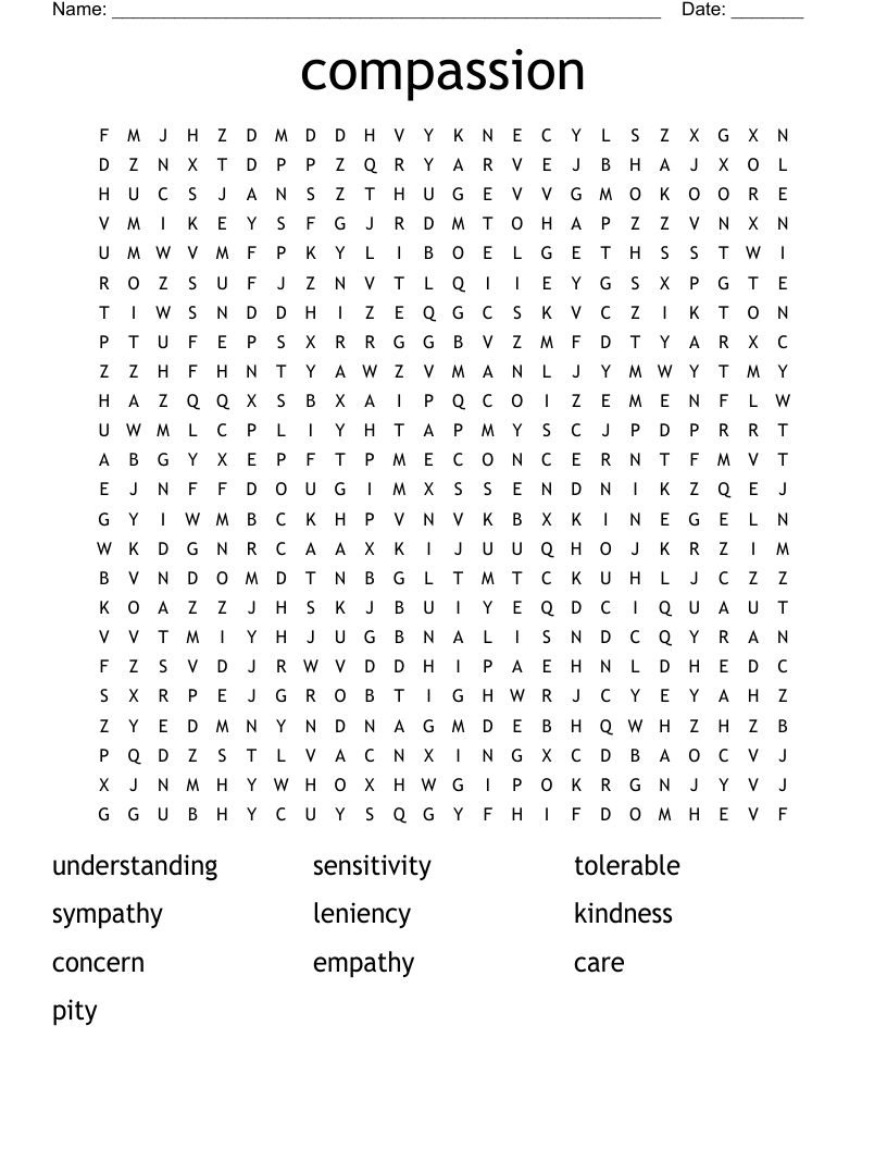 Compassion Word Search WordMint Compassion Word Search WordMint