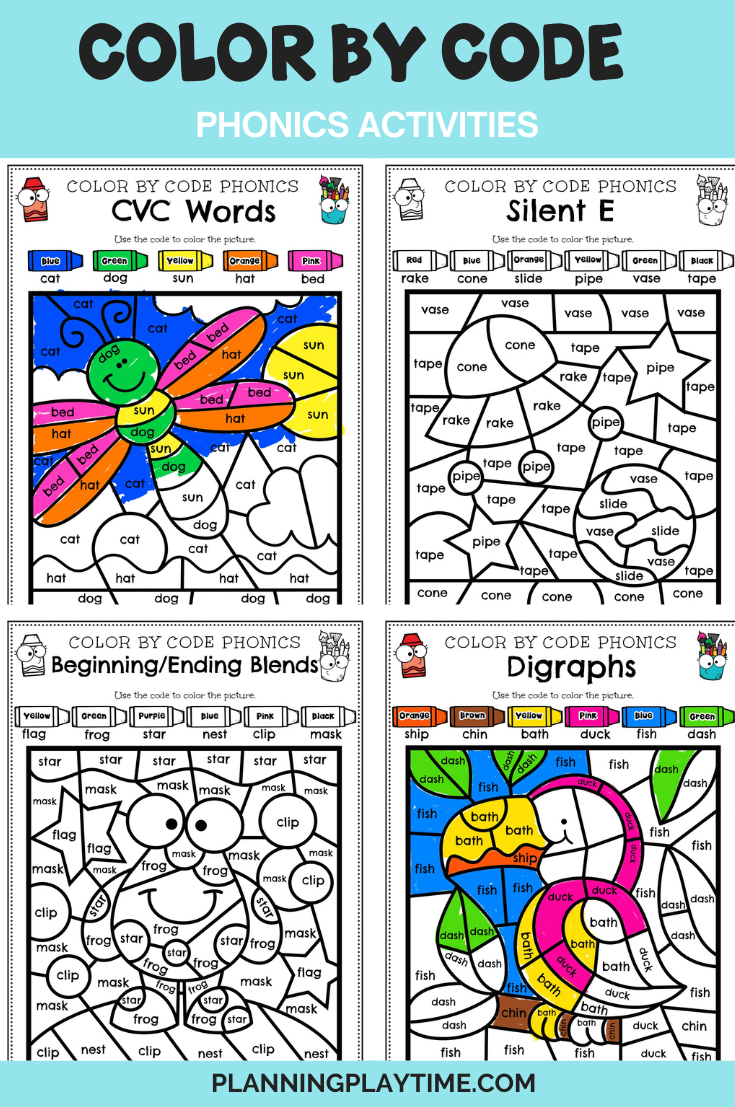 Complete Phonics Color By Code Worksheets From CVC To Diphthongs Planning Playtime