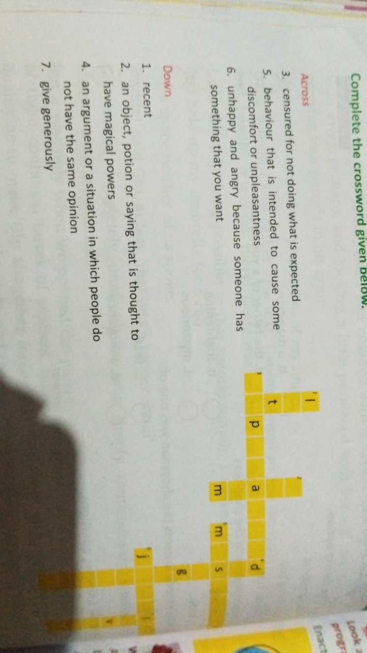 Complete The Crossword Given Below Across Censured For Not Doing What I Complete The Crossword Given Below Across Censured For Not Doing What I