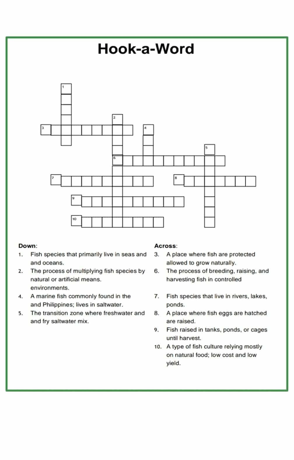 Complete The Crossword Puzzle Based On The Clues Provided Down Fish Sp Complete The Crossword Puzzle Based On The Clues Provided Down Fish Sp