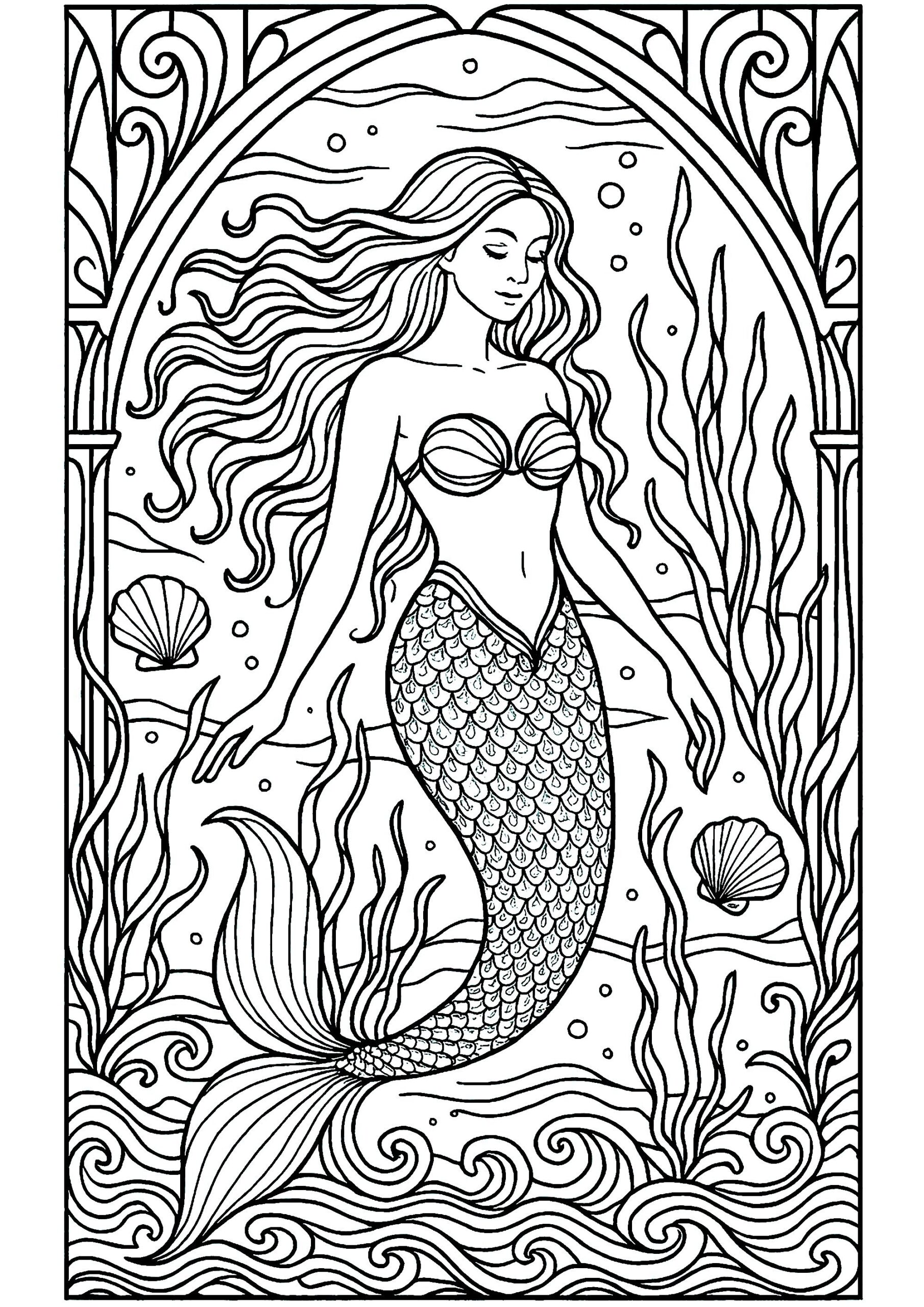 Complex Drawing Of A Beautiful Mermaid Mermaid Coloring Pages For Adults Complex Drawing Of A Beautiful Mermaid Mermaid Coloring Pages For Adults