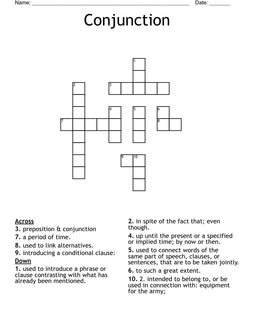 Conjunction Crossword WordMint Conjunction Crossword WordMint