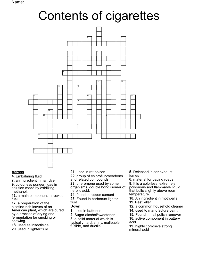 Contents Of Cigarettes Crossword WordMint Contents Of Cigarettes Crossword WordMint