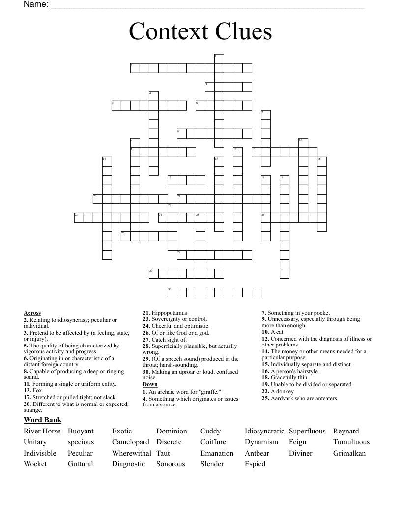Context Clues Crossword WordMint Context Clues Crossword WordMint
