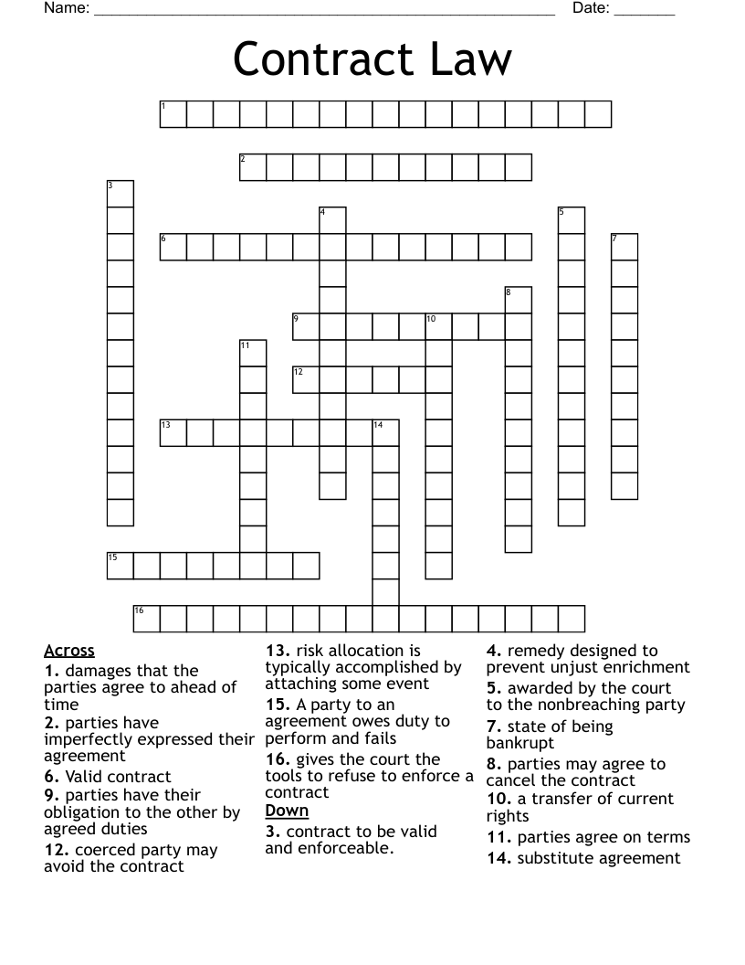 Contract Law Crossword WordMint Contract Law Crossword WordMint
