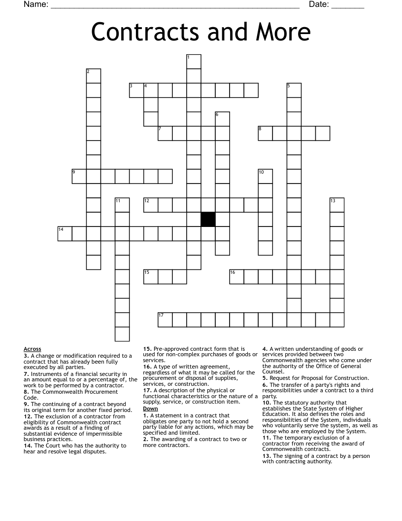 Contracts And More Crossword WordMint Contracts And More Crossword WordMint