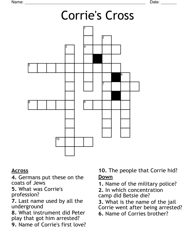 Corrie s Cross Crossword WordMint Corrie s Cross Crossword WordMint