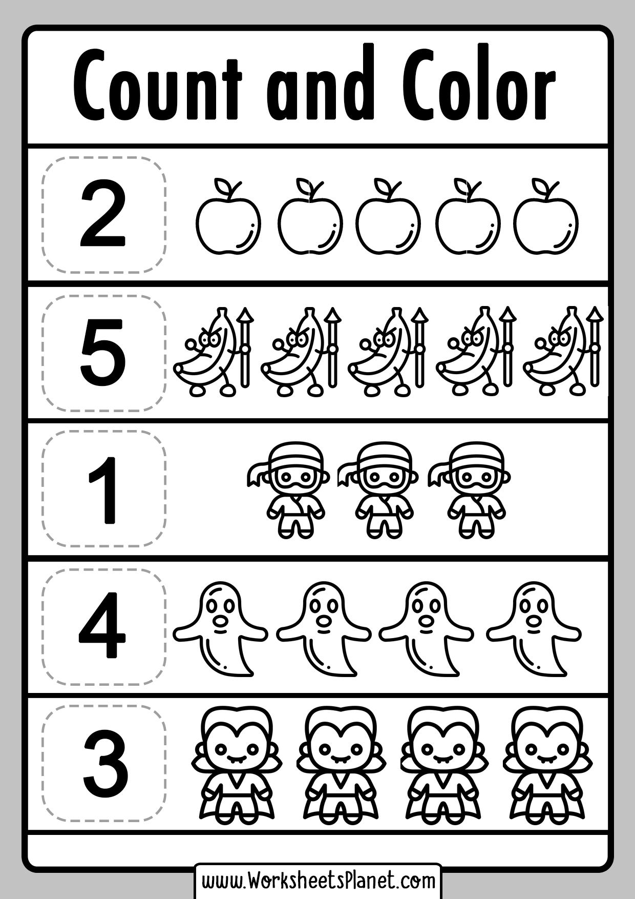 Count And Color Worksheets PRINTABLE PDF