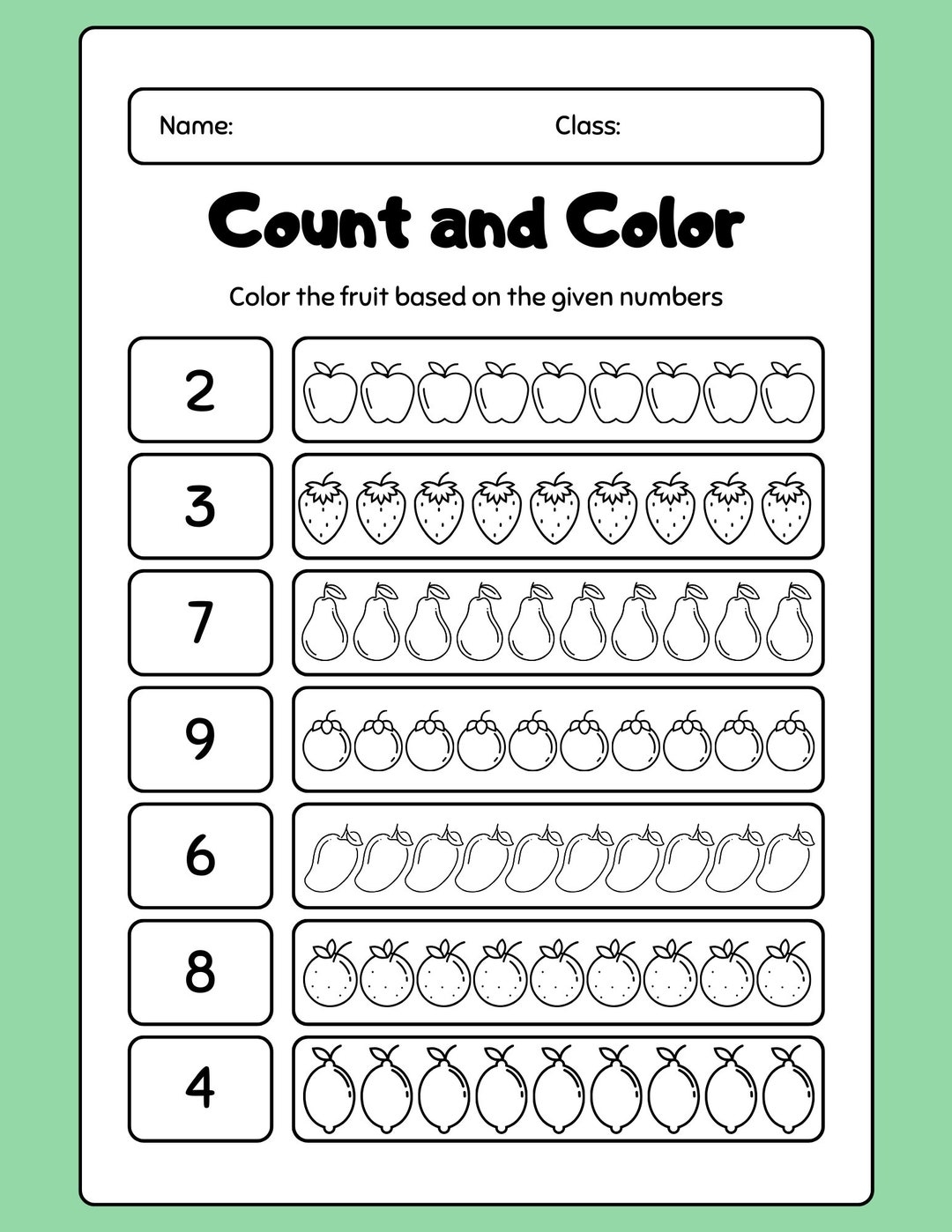 Counting Worksheet Kids Learning Activity Digital Download Coloring Page Count And Color Etsy
