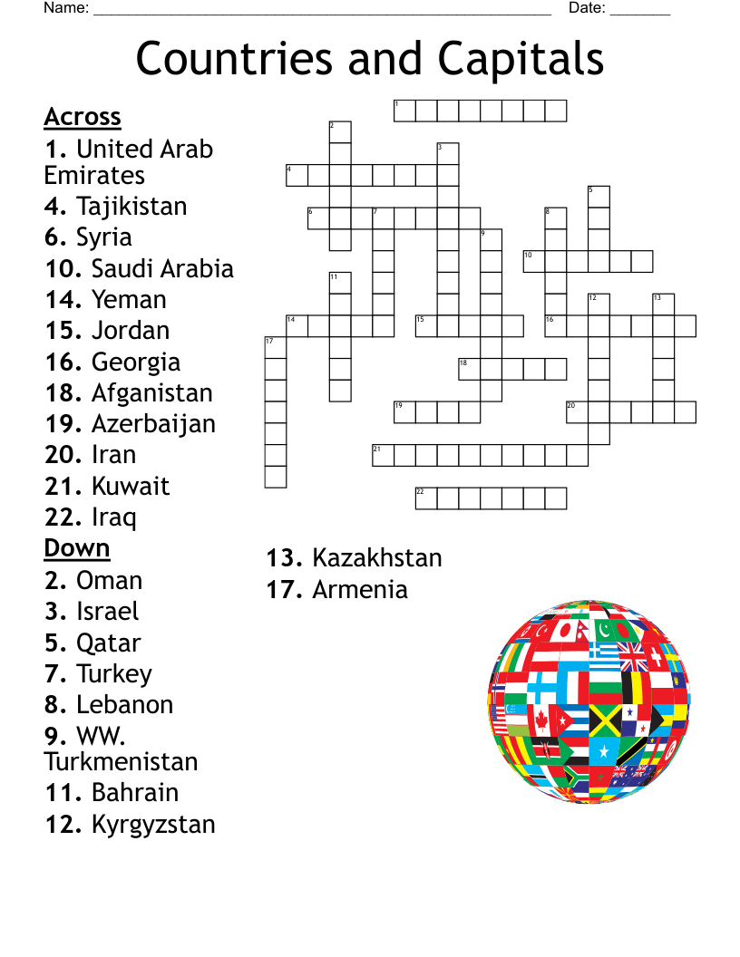 Countries And Capitals Crossword WordMint Countries And Capitals Crossword WordMint