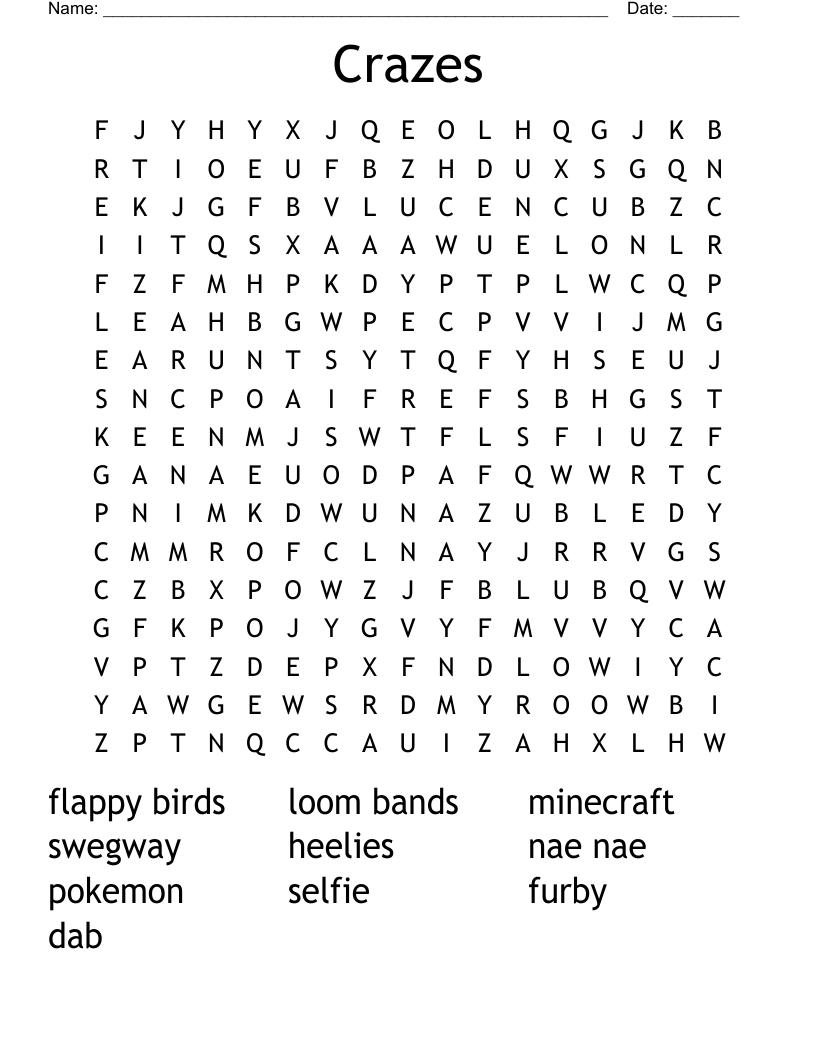 Crazes Word Search WordMint