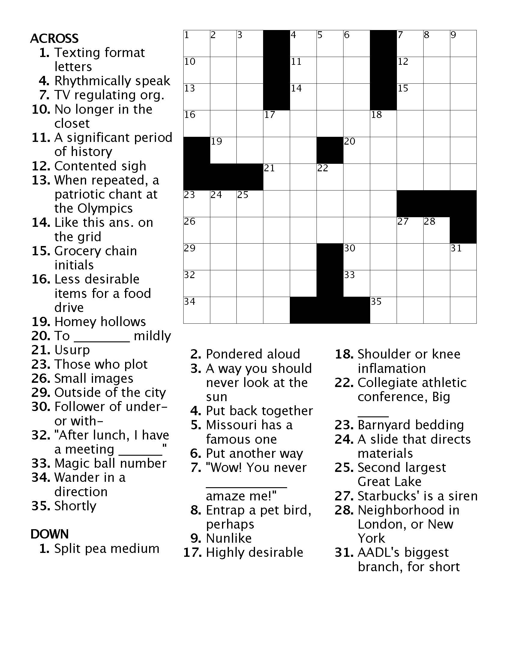 Crossword 3 Ann Arbor District Library Crossword 3 Ann Arbor District Library