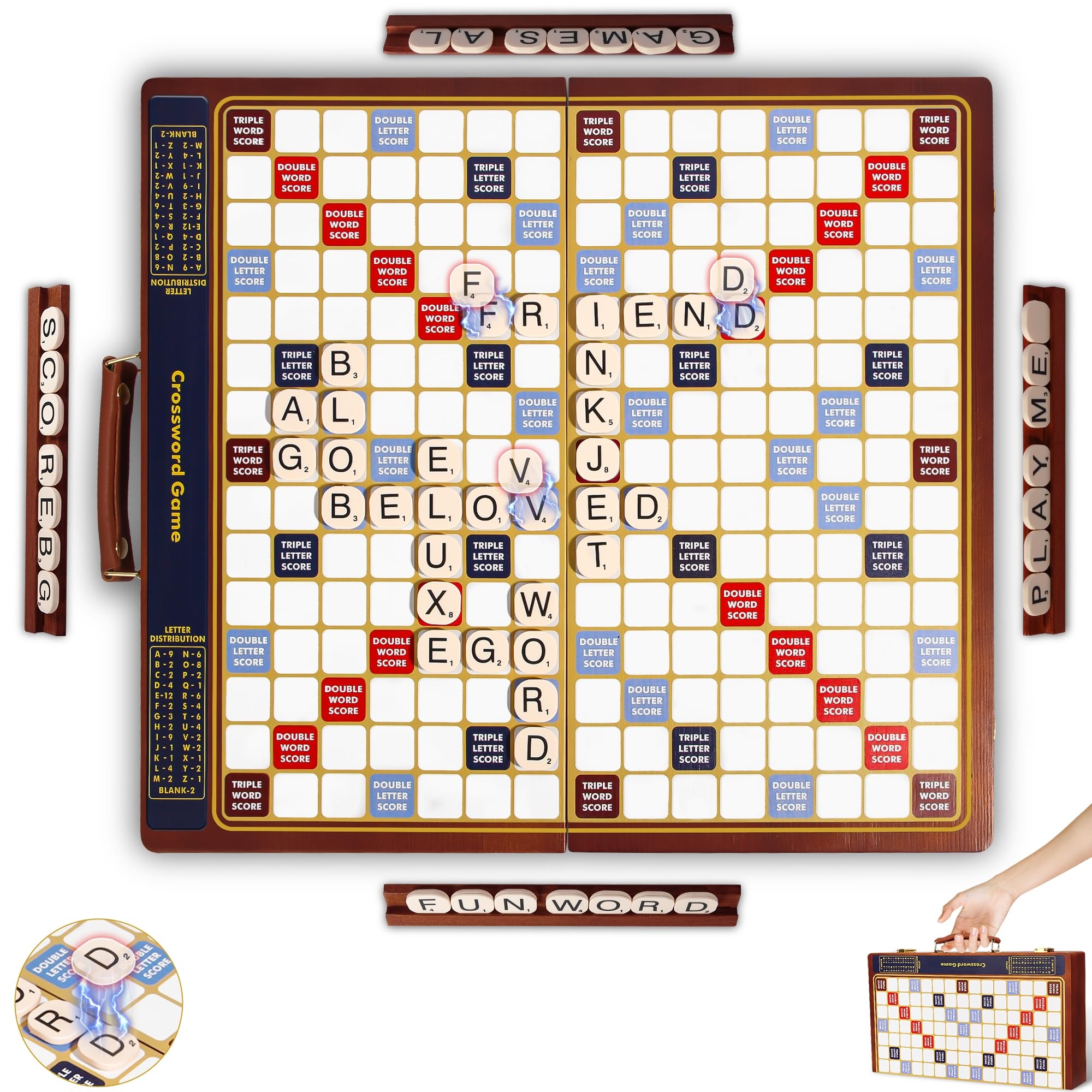 Crossword Game With Magnetic Letter Tiles Foldable Board Into Portable Carry Case Luxury Edition Word Building Game With Rotating Wooden Board Educational Family Game For 2 4 Players Board Games Amazon Canada