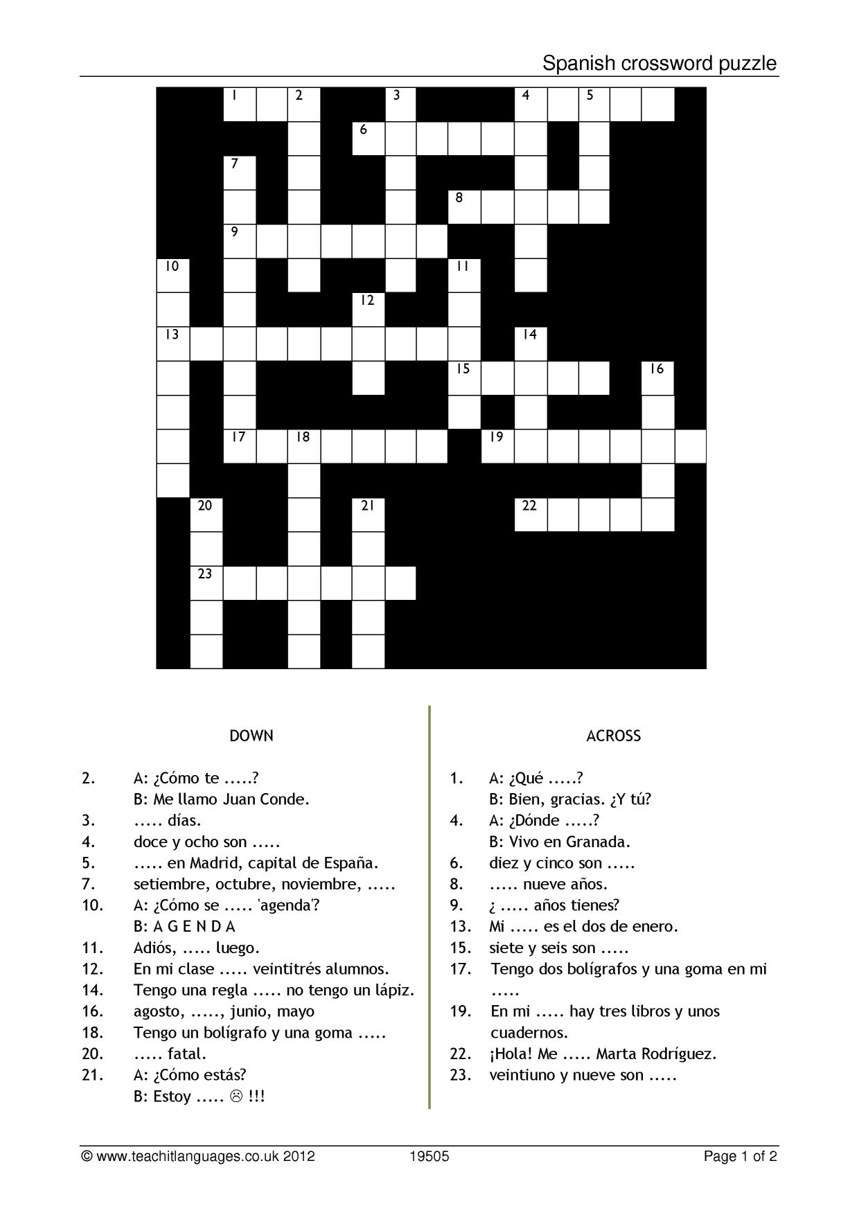Crossword Languages Basics KS3 Spanish Teaching Resource Teachit Crossword Languages Basics KS3 Spanish Teaching Resource Teachit
