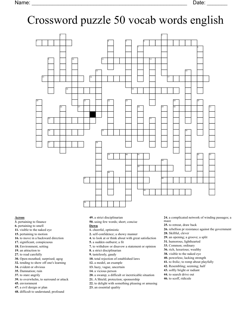 Crossword Puzzle 50 Vocab Words English WordMint Crossword Puzzle 50 Vocab Words English WordMint