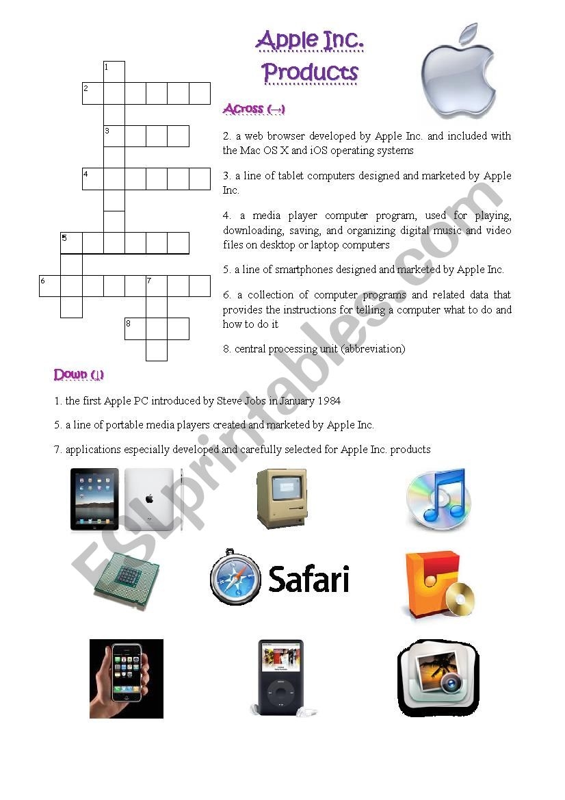 Crossword Puzzle Apple Inc Products ESL Worksheet By Snowdrop1981 Crossword Puzzle Apple Inc Products ESL Worksheet By Snowdrop1981