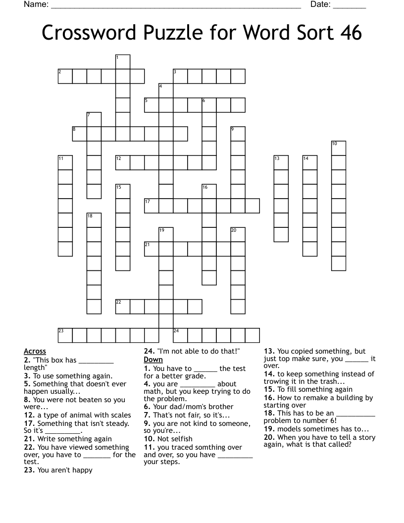 Crossword Puzzle For Word Sort 46 WordMint