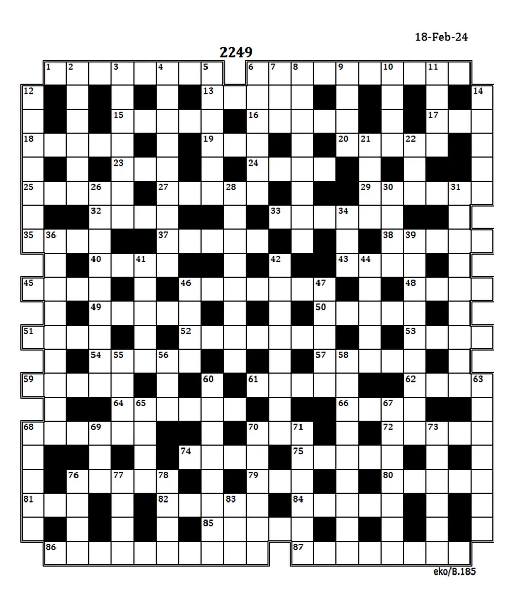 Crossword Puzzle Number 2249 Crossword Puzzle Number 2249