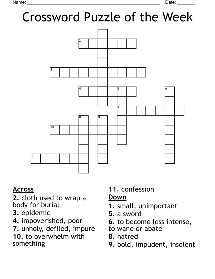 Crossword Puzzle Of The Week WordMint Crossword Puzzle Of The Week WordMint