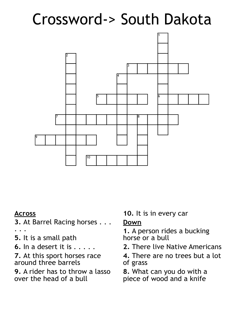 Crossword South Dakota WordMint Crossword South Dakota WordMint